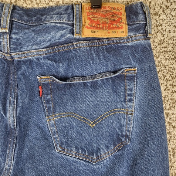 Levi's 501 Jeans Mens W38 L38 Fits 36x34 Blue Denim Straight Leg Button Fly Read - Picture 7 of 11